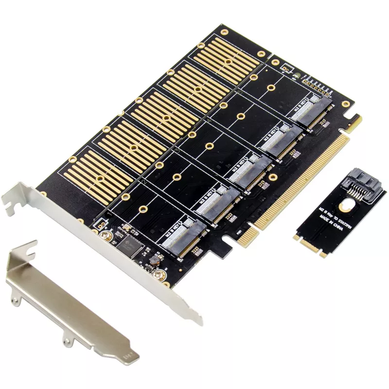 InLine 76619G sąsajos plokštė, PCIe x16 į 5x M.2 Key B SATA, su žemo profilio laikikliu