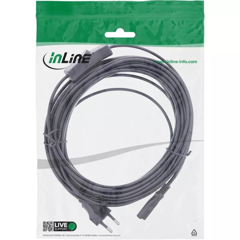 InLine 16152 maitinimo laidas su jungikliu, juodas, 2 m, CEE7/16 – IEC C7