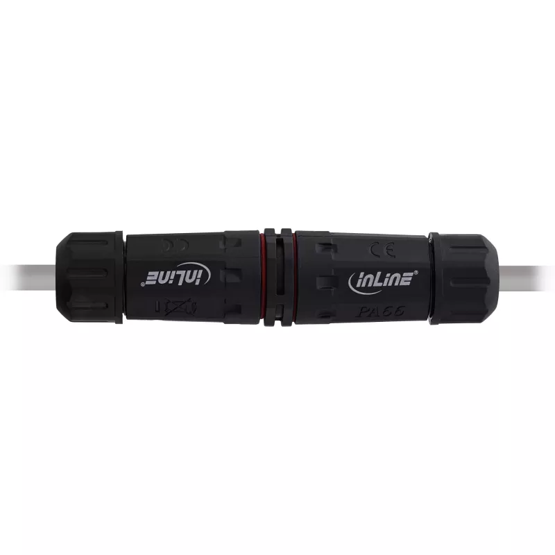InLine 69927T IP68 elektros tinklo mova, 3 polių, 2 krypčių, M20, juoda
