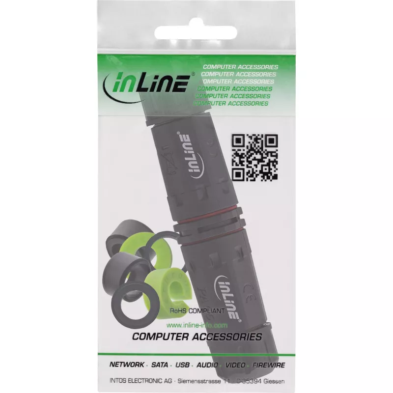 InLine 69927T IP68 elektros tinklo mova, 3 polių, 2 krypčių, M20, juoda