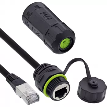 InLine 69927K adapter RJ45 lizdas į kištuką su 20 cm kabeliu, Cat.6A, IP68, M20