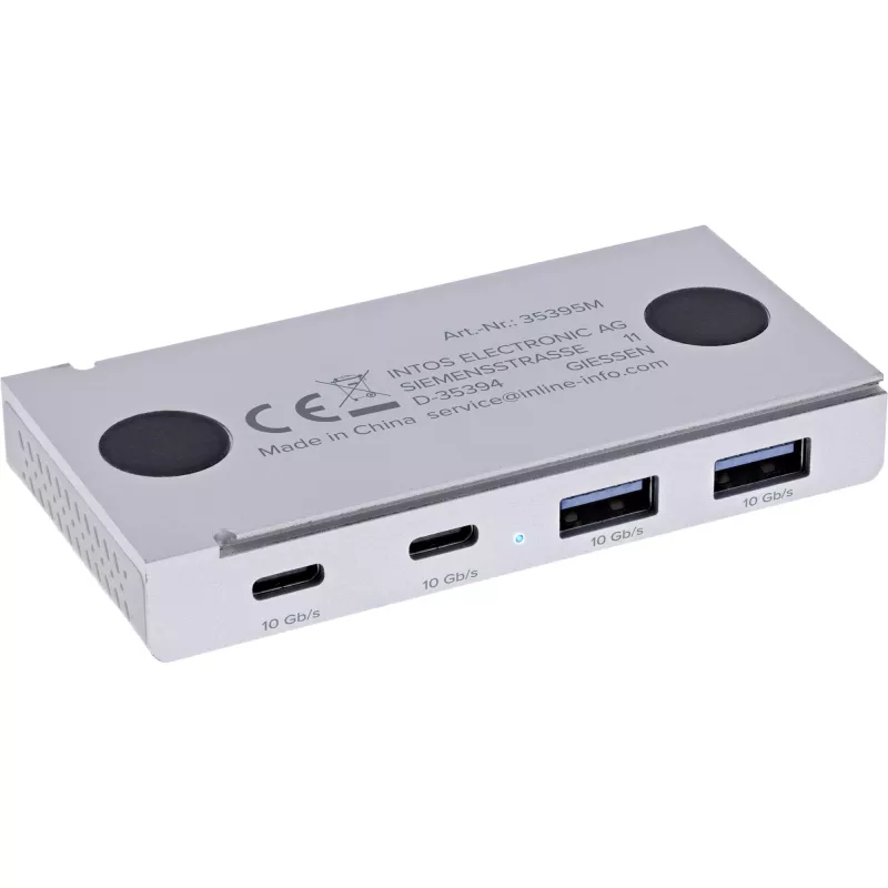 InLine 35395M USB 3.2 Gen 2 (3.1 Gen 2) Type-C 4 prievadų magnetinis šakotuvas, 10 Gbit/s, sidabrinis