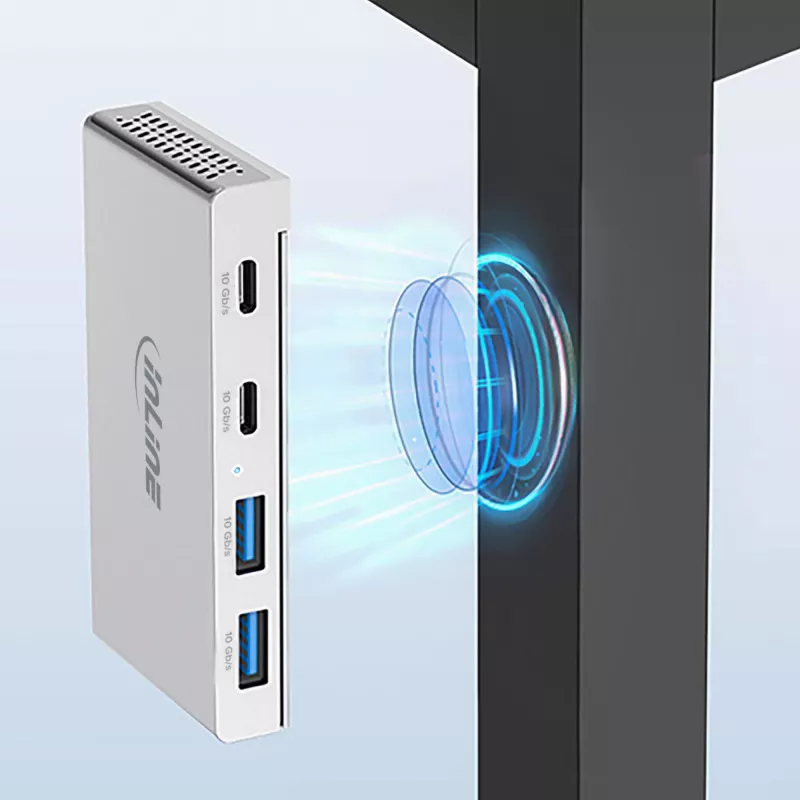 InLine 35395M USB 3.2 Gen 2 (3.1 Gen 2) Type-C 4 prievadų magnetinis šakotuvas, 10 Gbit/s, sidabrinis
