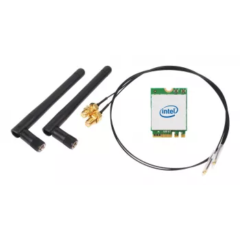 SHUTTLE WLN-M22 WLAN rinkinys – Intel AX210 M.2 Wi‑Fi 6E (trijų juostų 2,4/5/6 GHz) su Bluetooth 5.2 ir 2x2 išorinėmis antenomis