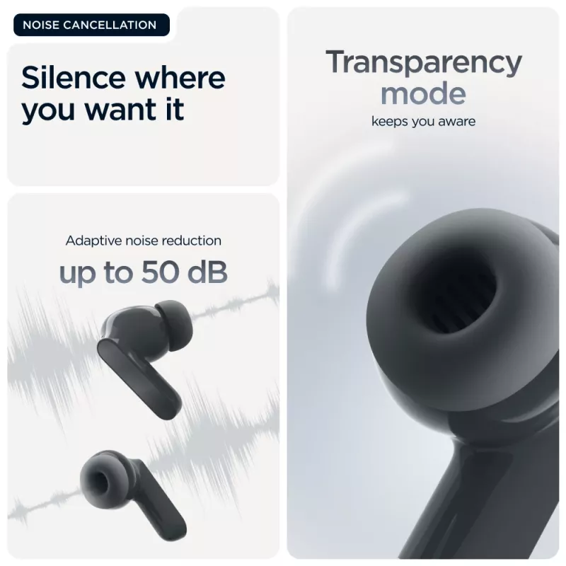 Ausinės MOTOROLA Moto Buds Bass TWS belaidės į ausį skambučiams ir muzikai, juodos, 51 g