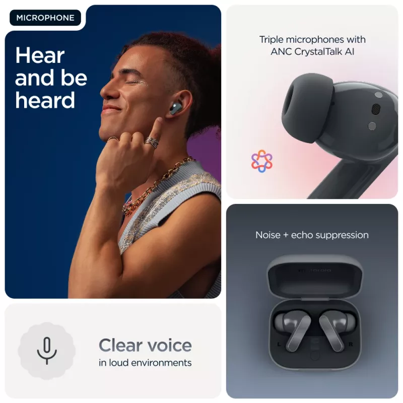 Ausinės MOTOROLA Moto Buds Bass TWS belaidės į ausį skambučiams ir muzikai, juodos, 51 g