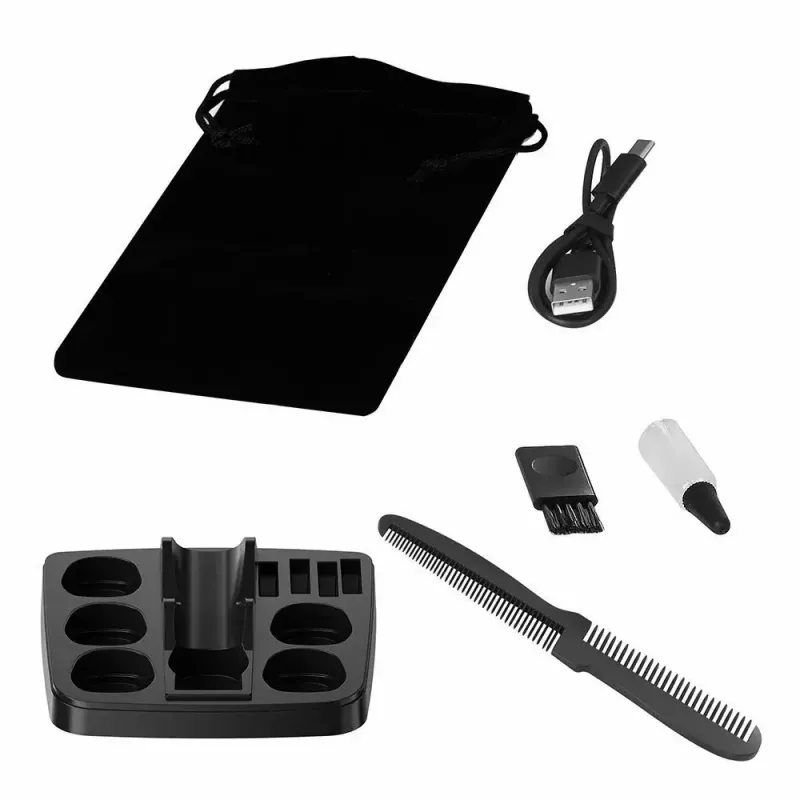 Belaidis įkraunamas plaukų kirpimo aparatas MANTA HT-01BK – USB-C, IPX7 vandeniui atsparus, 90 min baterija, 6 + 4 magnetiniai priedai