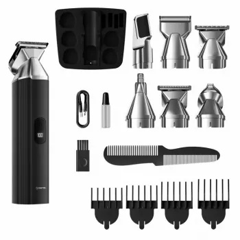 Belaidis įkraunamas plaukų kirpimo aparatas MANTA HT-01BK – USB-C, IPX7 vandeniui atsparus, 90 min baterija, 6 + 4 magnetiniai priedai