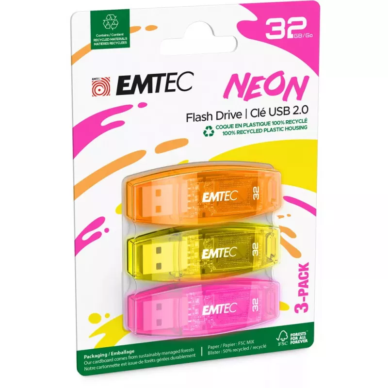 USB atmintinė Emtec 32GB USB Type-A 2.0 C410 Neon