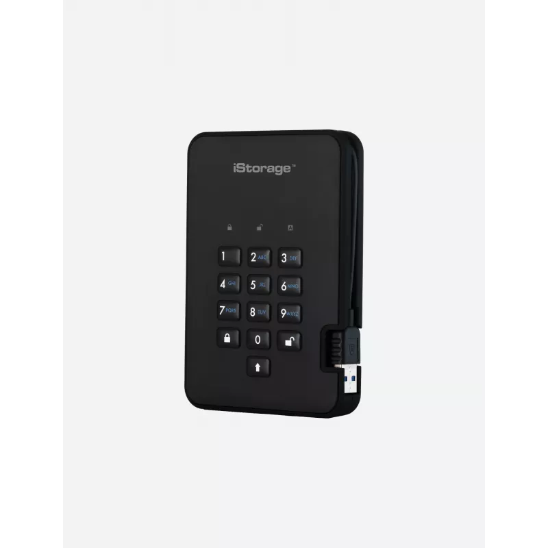 iStorage diskAshur2 256-bit 1TB USB 3.2 šifruotas kietojo kūno diskas - Juodas IS-DA2-256-SSD-1TB-B