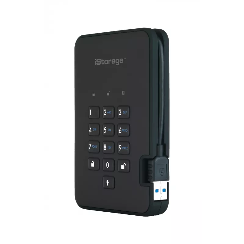 iStorage diskAshur2 256-bit 1TB USB 3.2 šifruotas kietojo kūno diskas - Juodas IS-DA2-256-SSD-1TB-B