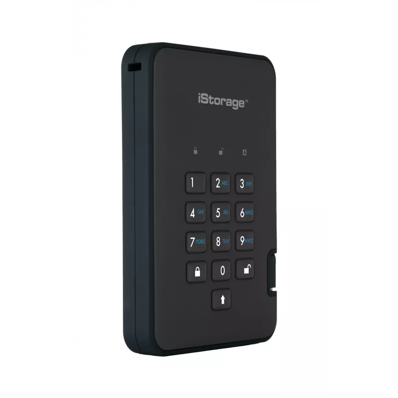 iStorage diskAshur2 256-bit 1TB USB 3.2 šifruotas kietojo kūno diskas - Juodas IS-DA2-256-SSD-1TB-B