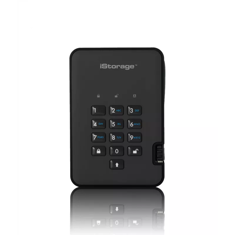 iStorage diskAshur2 256-bit 1TB USB 3.2 šifruotas kietojo kūno diskas - Juodas IS-DA2-256-SSD-1TB-B