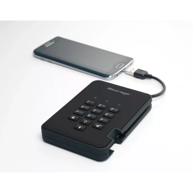 iStorage diskAshur2 256-bit 1TB USB 3.2 šifruotas kietojo kūno diskas - Juodas IS-DA2-256-SSD-1TB-B