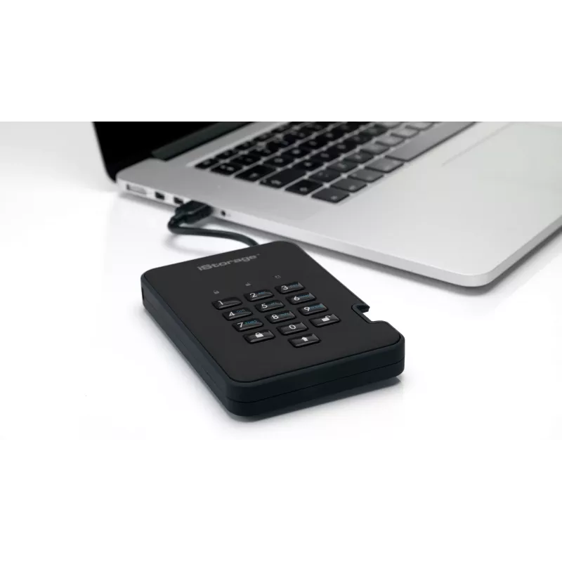 iStorage diskAshur2 256-bit 1TB USB 3.2 šifruotas kietojo kūno diskas - Juodas IS-DA2-256-SSD-1TB-B