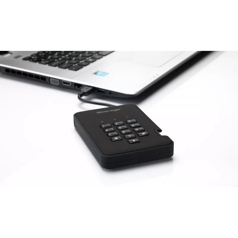 iStorage diskAshur2 256-bit 1TB USB 3.2 šifruotas kietojo kūno diskas - Juodas IS-DA2-256-SSD-1TB-B
