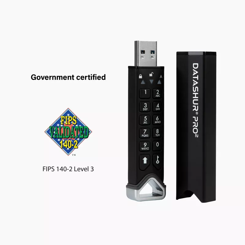 iStorage datAshur PRO2 16 GB | Saugus USB atmintukas | FIPS 140-2 Level 3 sertifikuotas | AES-XTS 256 bitų aparatinė šifravimas | Apsauga slaptažodžiu | Atsparus dulkėms ir vandeniui