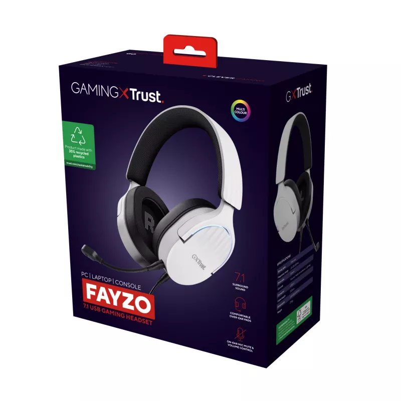 Trust GXT 490 FAYZO ausinės su mikrofonu, laidinės, USB Type-A, juodos/baltos