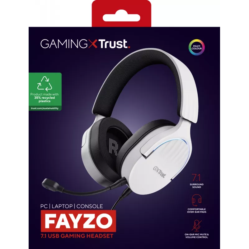 Trust GXT 490 FAYZO ausinės su mikrofonu, laidinės, USB Type-A, juodos/baltos