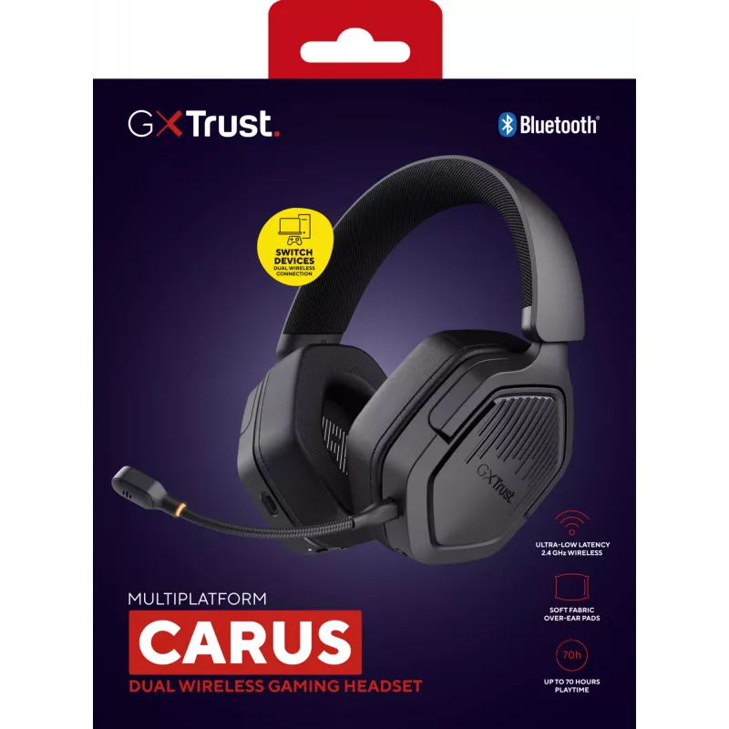 Trust GXT 493 Carus ausinės laidinės ir belaidės, galvos lankas, šalmas, žaidimams, USB Type-C / USB Type-A, Bluetooth, juodos