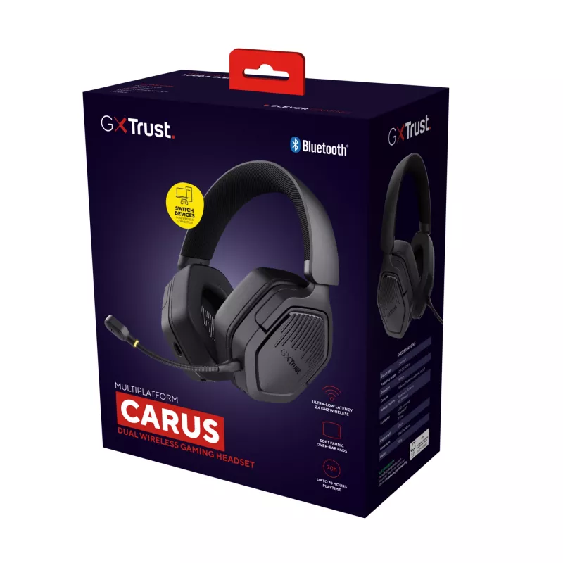 Trust GXT 493 Carus ausinės laidinės ir belaidės, galvos lankas, šalmas, žaidimams, USB Type-C / USB Type-A, Bluetooth, juodos