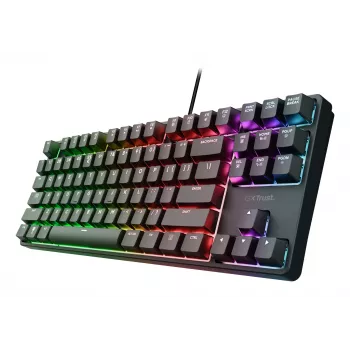 Mechaninė žaidimų klaviatūra TRUST 26135, 80% 87 klavišų, QWERTZ vokiškas išdėstymas, USB laidinė, juoda, 1,8 m laidas