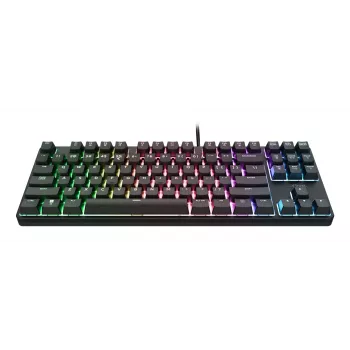 Mechaninė žaidimų klaviatūra TRUST 26135, 80% 87 klavišų, QWERTZ vokiškas išdėstymas, USB laidinė, juoda, 1,8 m laidas