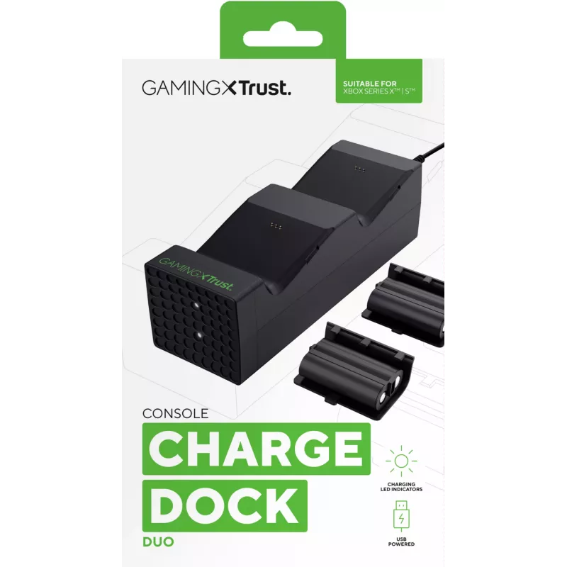Trust GXT 250 įkrovimo stovelis Xbox Series X|S valdikliams, juodas, USB
