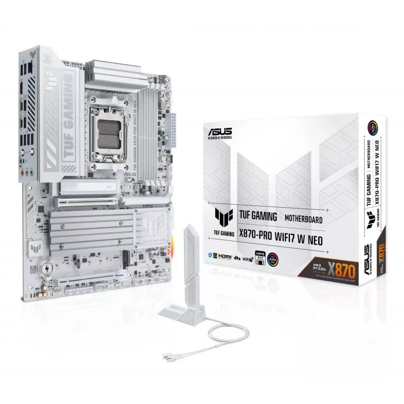 Pagrindinė plokštė ASUS TUF GAMING X870-PRO WIFI7 W NEO, AMD X870, lizdas AM5, ATX, DDR5, 4 DIMM, 256 GB, Wi-Fi 7, 5Gb Ethernet