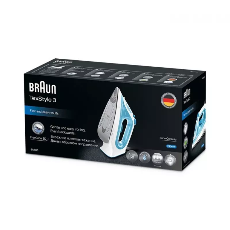 Braun TexStyle 3 Lygintuvas SI 3053 Mėlynas, Keraminis padas, 2400 W
