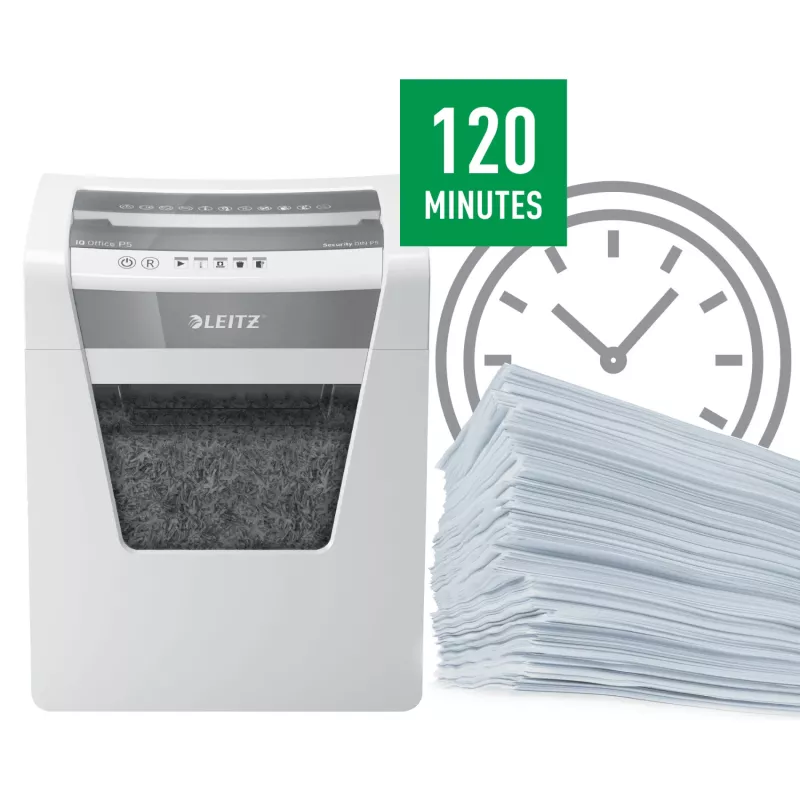 Popieriaus smulkintuvas Leitz IQ Office Security P5, mikro pjūvis, 22,3 cm, 2 x 15 mm, 23 L, 250 lapų, 55 dB