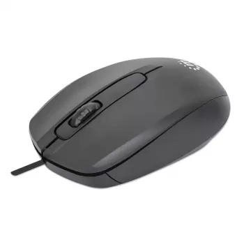 Manhattan Comfort II USB laidinė pelė, juoda, 1000 dpi, USB-A, optinė, ambidekstrinė, kompaktiška, trys mygtukai su slinkties ratuku, trejų metų garantija