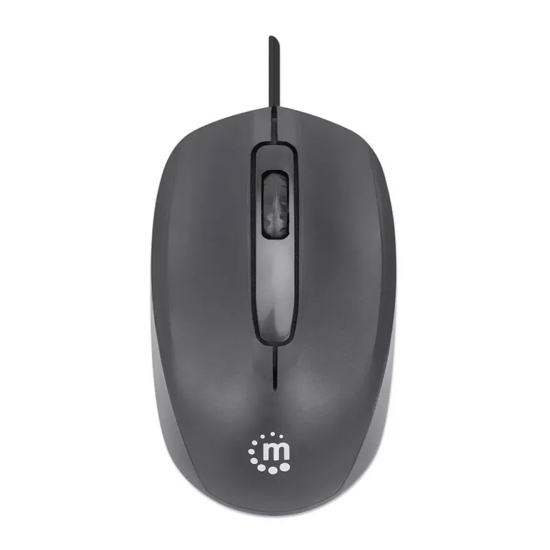 Manhattan Comfort II USB laidinė pelė, juoda, 1000 dpi, USB-A, optinė, ambidekstrinė, kompaktiška, trys mygtukai su slinkties ratuku, trejų metų garantija