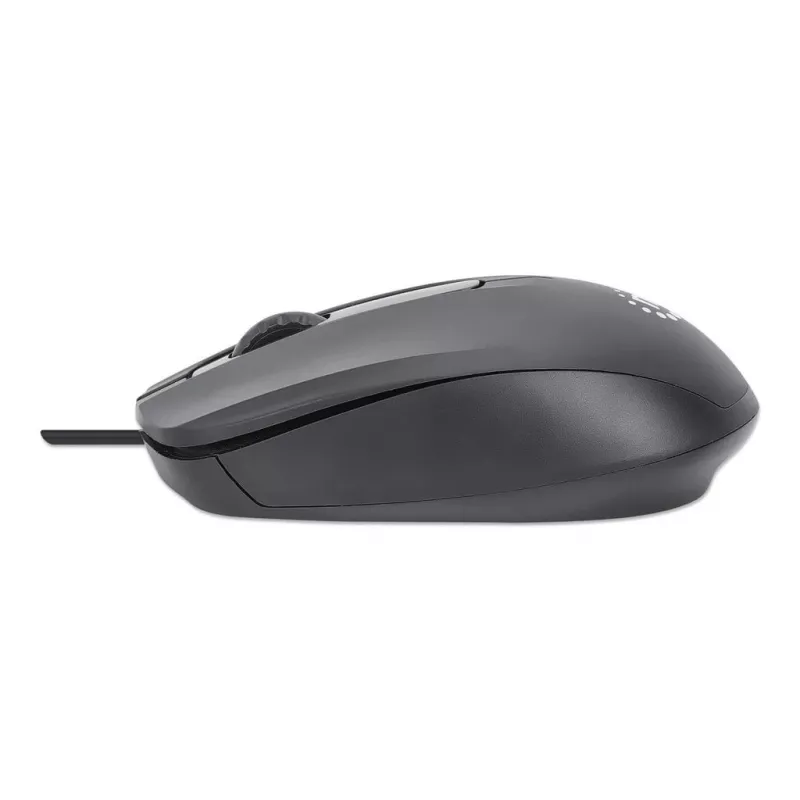 Manhattan Comfort II USB laidinė pelė, juoda, 1000 dpi, USB-A, optinė, ambidekstrinė, kompaktiška, trys mygtukai su slinkties ratuku, trejų metų garantija