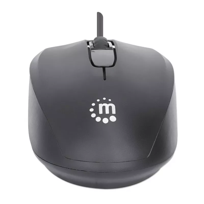 Manhattan Comfort II USB laidinė pelė, juoda, 1000 dpi, USB-A, optinė, ambidekstrinė, kompaktiška, trys mygtukai su slinkties ratuku, trejų metų garantija