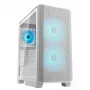 COUGAR Midi Tower korpusas Airface FLO ARGB Baltas — 2x180mm priekyje, 1x120mm gale, palaiko 2,5 colio/3,5 colio HDD, 240×480×509 mm