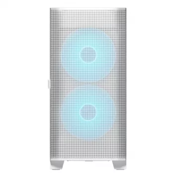 COUGAR Midi Tower korpusas Airface FLO ARGB Baltas — 2x180mm priekyje, 1x120mm gale, palaiko 2,5 colio/3,5 colio HDD, 240×480×509 mm