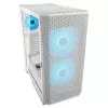 COUGAR Midi Tower korpusas Airface FLO ARGB Baltas — 2x180mm priekyje, 1x120mm gale, palaiko 2,5 colio/3,5 colio HDD, 240×480×509 mm