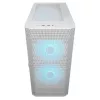 COUGAR Midi Tower korpusas Airface FLO ARGB Baltas — 2x180mm priekyje, 1x120mm gale, palaiko 2,5 colio/3,5 colio HDD, 240×480×509 mm
