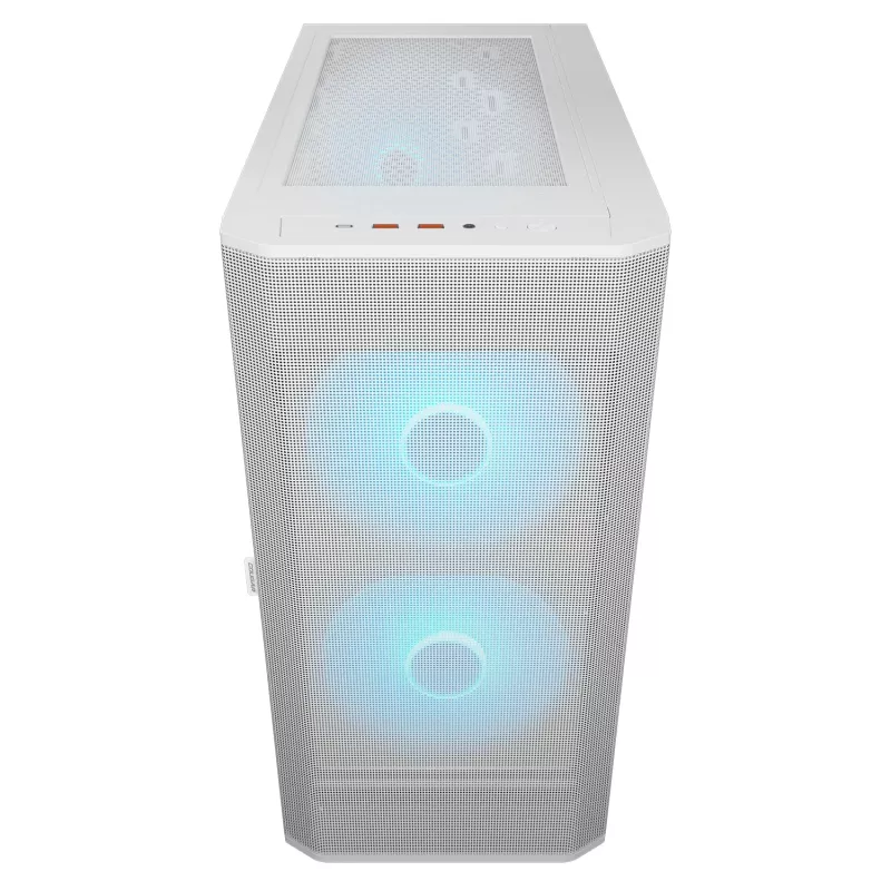 COUGAR Midi Tower korpusas Airface FLO ARGB Baltas — 2x180mm priekyje, 1x120mm gale, palaiko 2,5 colio/3,5 colio HDD, 240×480×509 mm