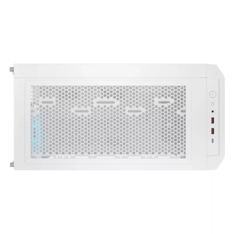 COUGAR Midi Tower korpusas Airface FLO ARGB Baltas — 2x180mm priekyje, 1x120mm gale, palaiko 2,5 colio/3,5 colio HDD, 240×480×509 mm