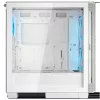 COUGAR Midi Tower korpusas Airface FLO ARGB Baltas — 2x180mm priekyje, 1x120mm gale, palaiko 2,5 colio/3,5 colio HDD, 240×480×509 mm