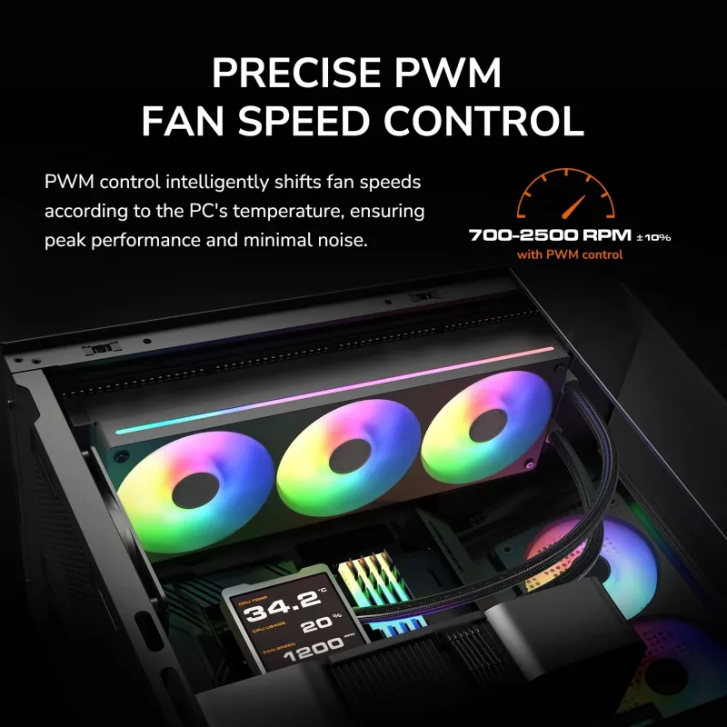 COUGAR Unity240-FB 120 mm ARGB PWM priekinis ventiliatorius (vieno rėmo, 700–2500 RPM, FDB, 5.4 mmH2O, baltas)