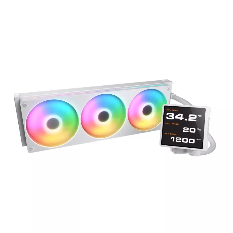 All-in-one CPU skysčio aušintuvas Cougar Poseidon Vistek Pro 360 — 120 mm ventiliatoriai, ARGB, Baltas