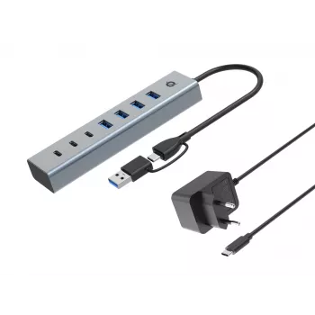 Conceptronic HUBBIES20GP 7 prievadų USB 3.0 šakotuvas su maitinimo adapteriu, 5Gbps, USB-C x 3, USB-A x 4