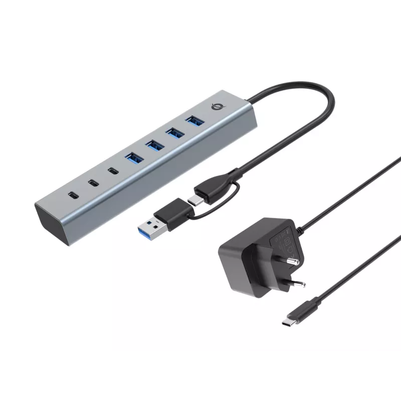 Conceptronic HUBBIES20GP 7 prievadų USB 3.0 šakotuvas su maitinimo adapteriu, 5Gbps, USB-C x 3, USB-A x 4
