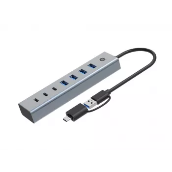 Conceptronic HUBBIES20GP 7 prievadų USB 3.0 šakotuvas su maitinimo adapteriu, 5Gbps, USB-C x 3, USB-A x 4