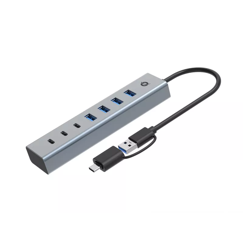 Conceptronic HUBBIES20GP 7 prievadų USB 3.0 šakotuvas su maitinimo adapteriu, 5Gbps, USB-C x 3, USB-A x 4