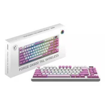 MSI FORGE GK600 TKL WIRELESS VIOLET klaviatūra žaidimams USB + Bluetooth QWERTY ispaniška Rožinė, Violetinė, Balta