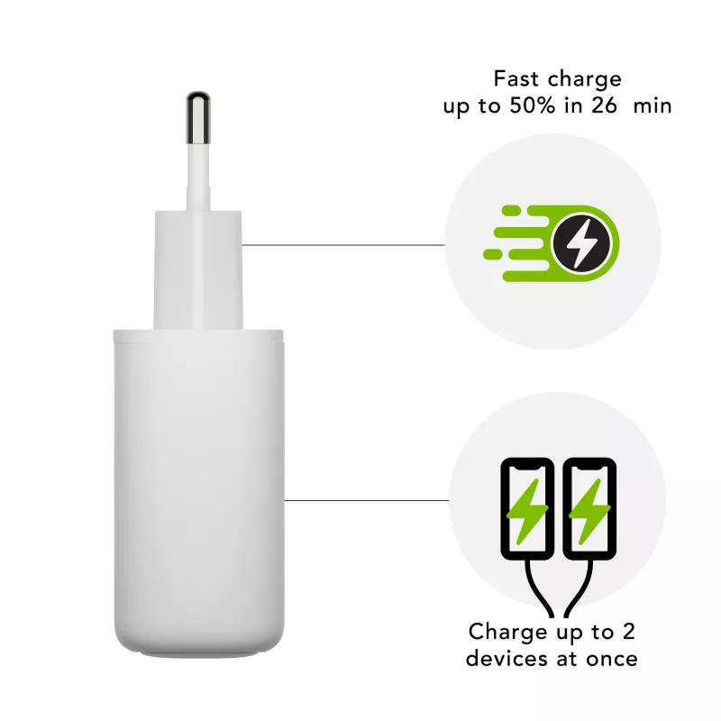 dbramante1928 re-charge Pro - EU sieninis įkroviklis 2x USB-C 20W - Baltas